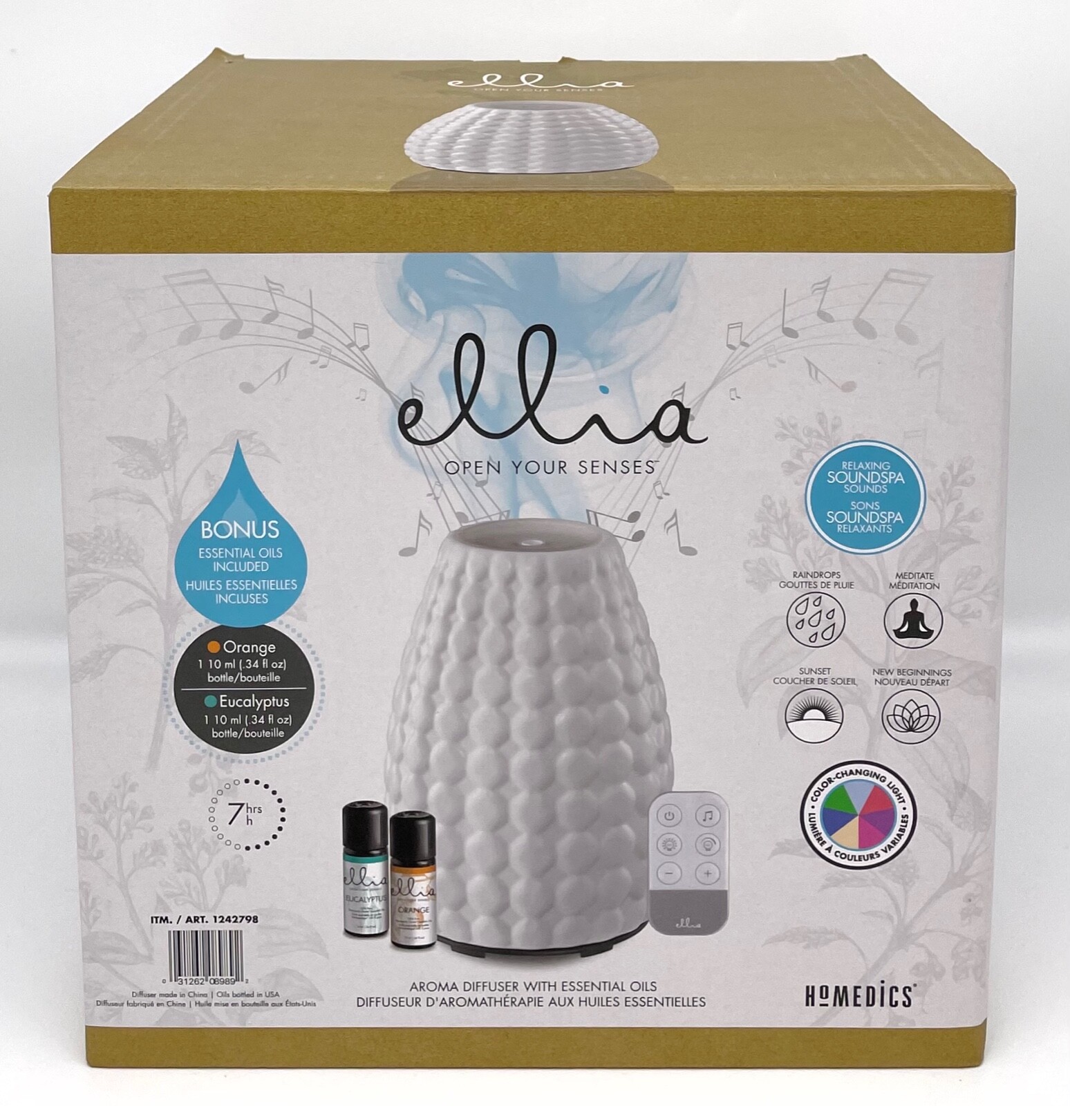 HoMedics Ellia Gaze Diffuser with Sound & 2Pack of Essential Oils Open