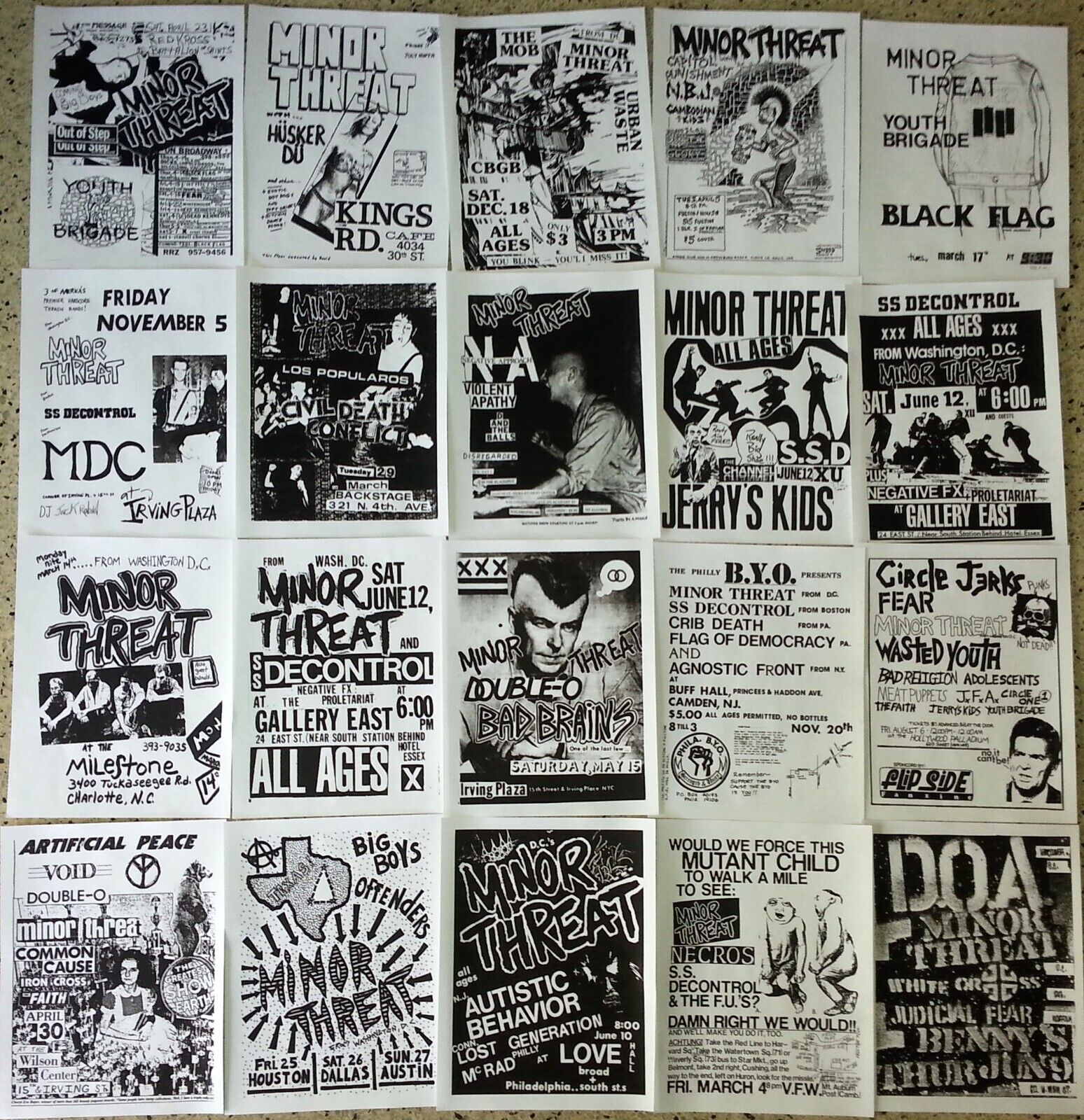 MINOR THREAT 20 flyer set, repro 8.5x11, Punk Flyers, DC MINOR THREAT 20 flyer set, repro 8.5x11, Punk Flyers, DC
