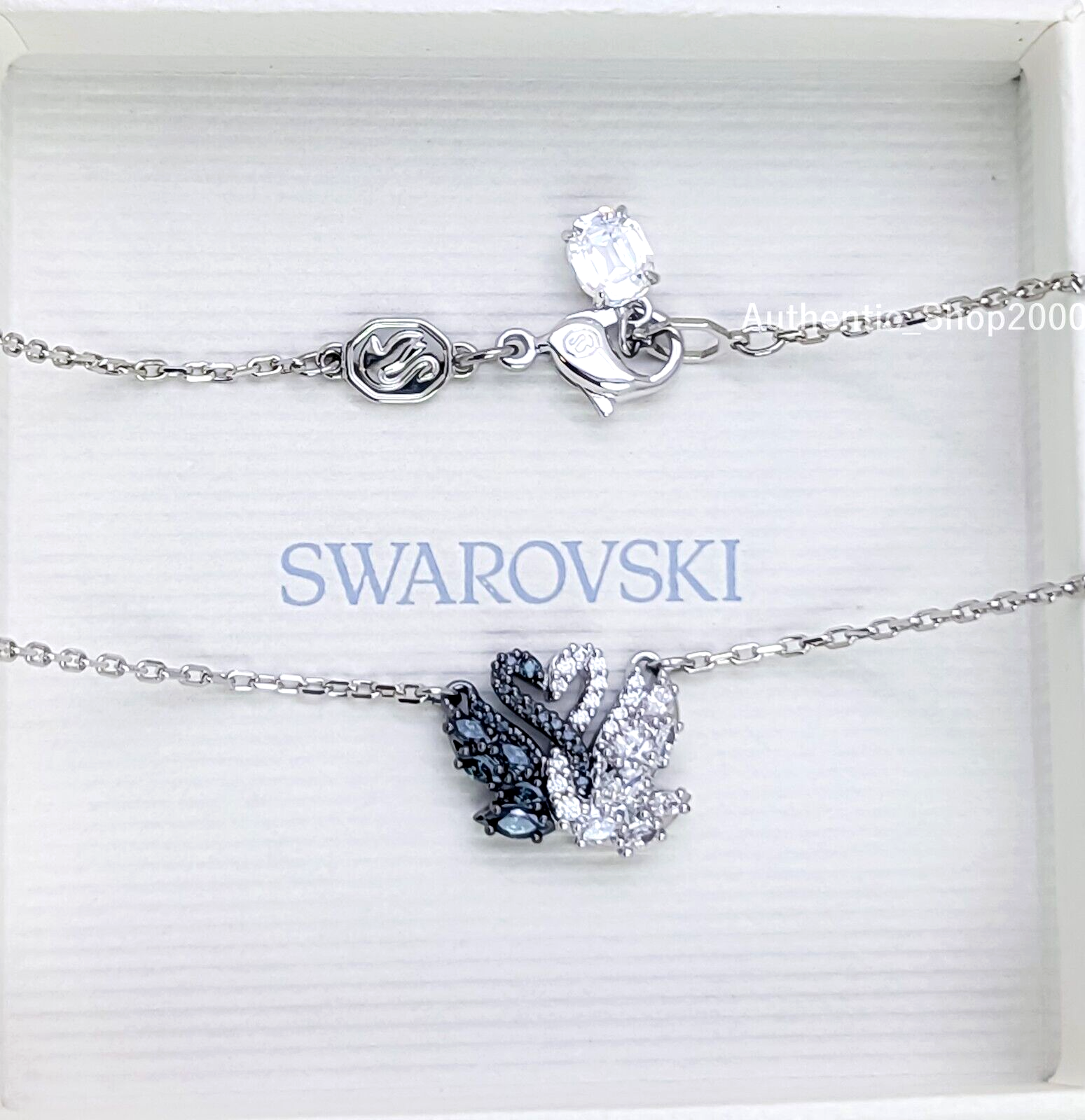 NEW 100% Authentic SWAROVSKI Rhodium Black White Swan Pendant