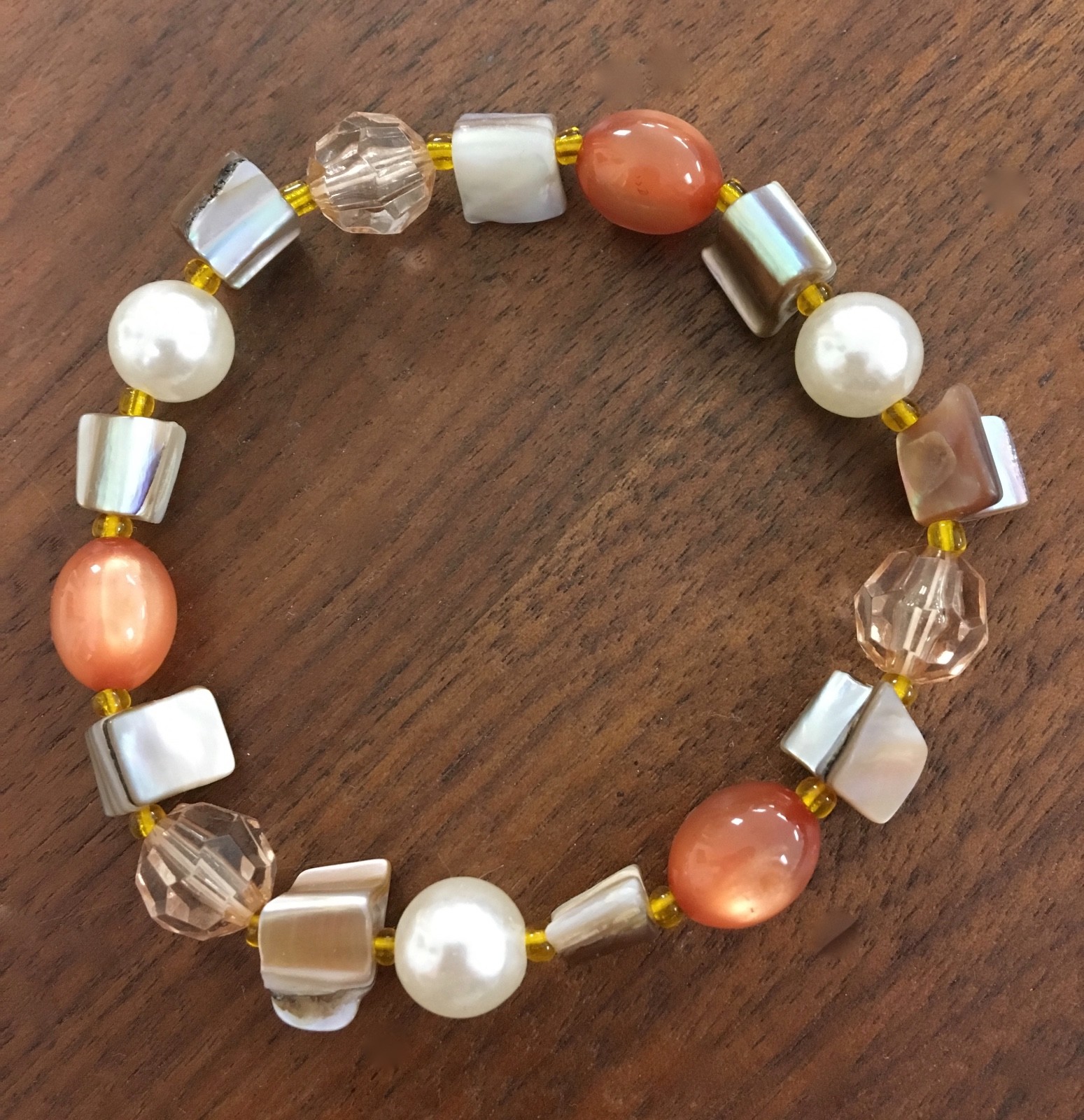 Lot of 5 women or teen costume bracelets glass, plastic, metal, shell, stone