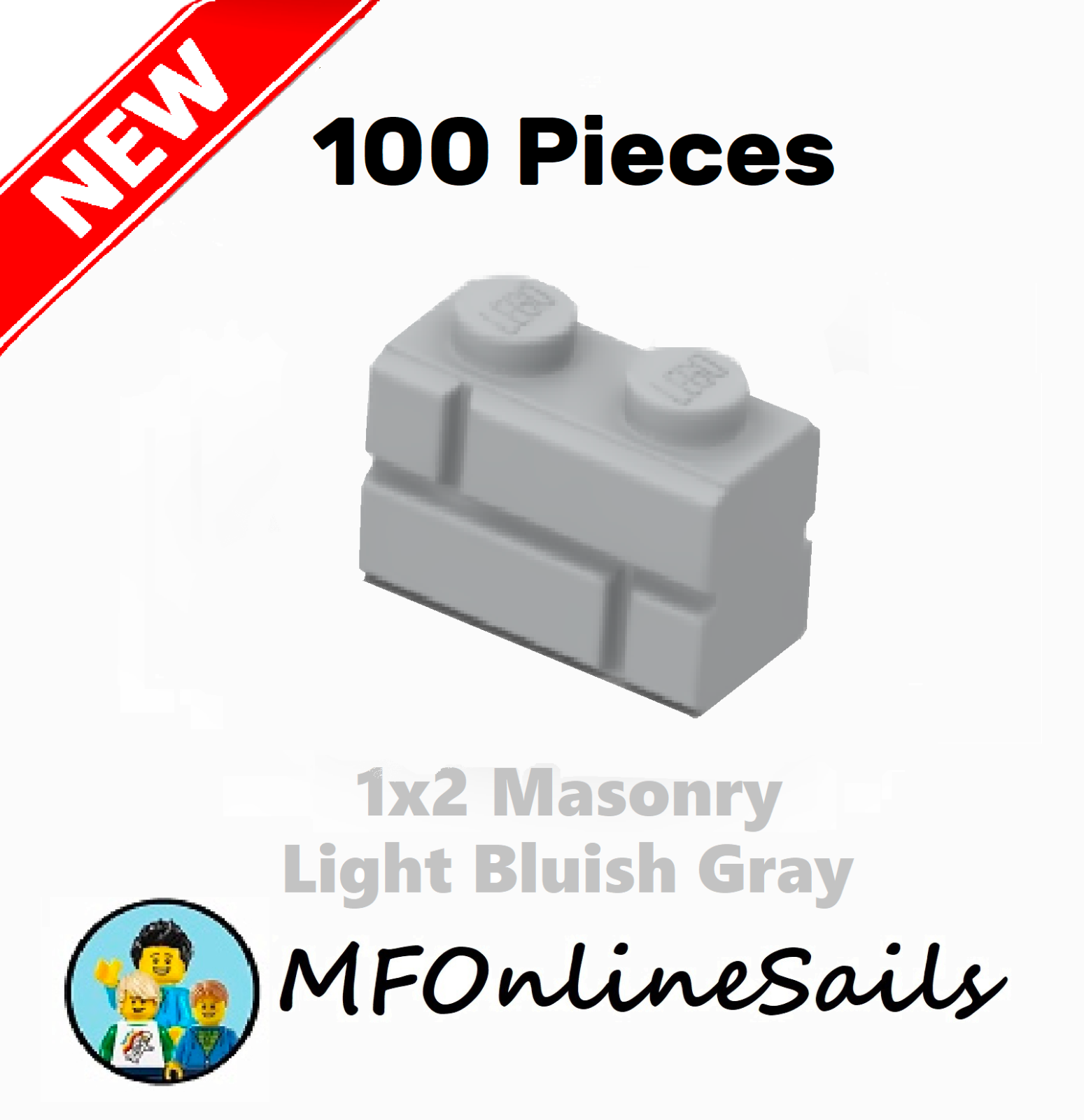 NEW** 100x Genuine LEGO 1x2 Masonry Bricks - Light Bluish