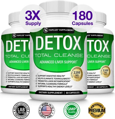 Premium Liver Cleanse Detox & Repair THREE BOTTLES Formula +22 Herbs Support 