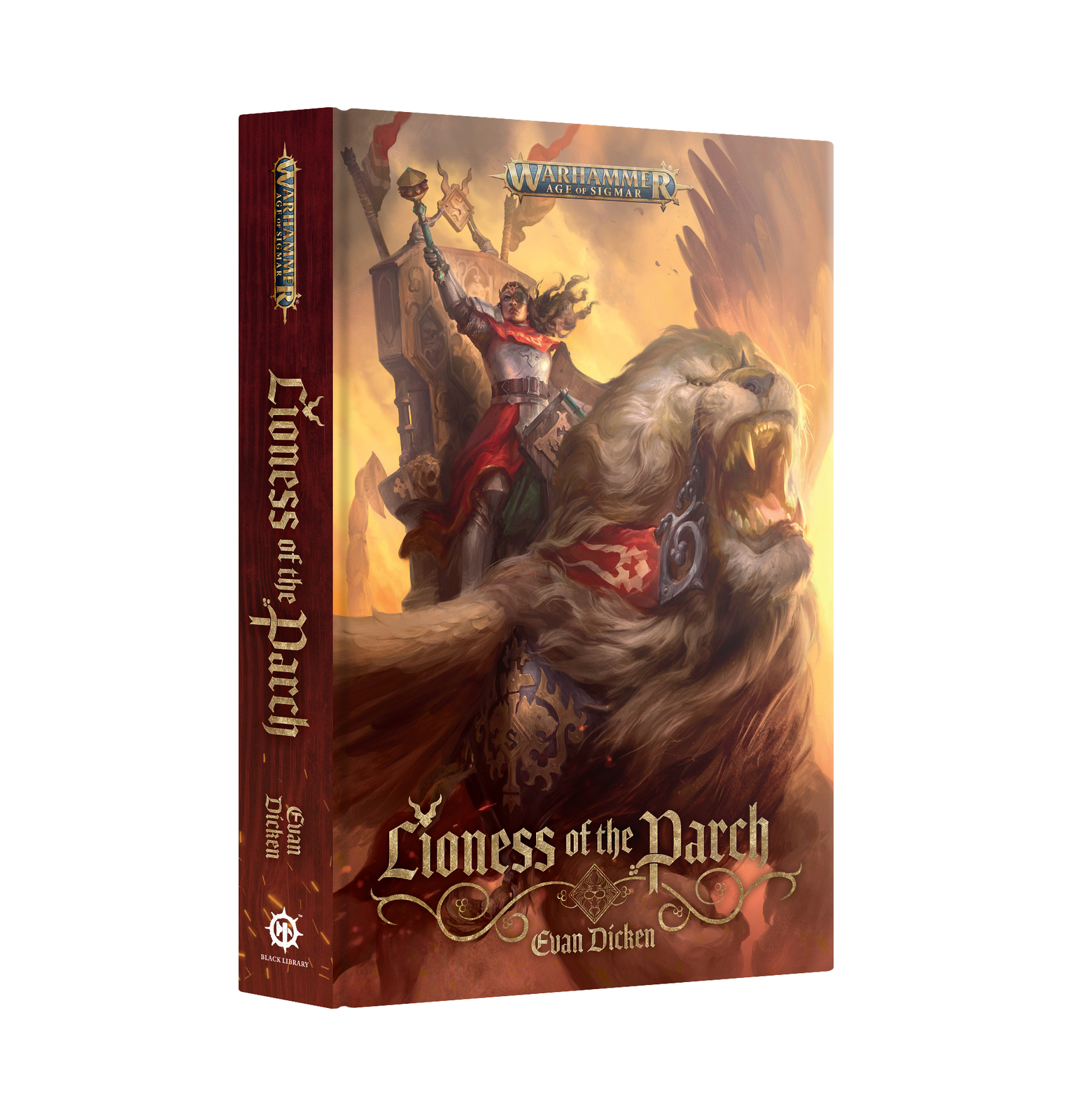Библиотечная книга Warhammer в черном твердом переплете Львица пергамента