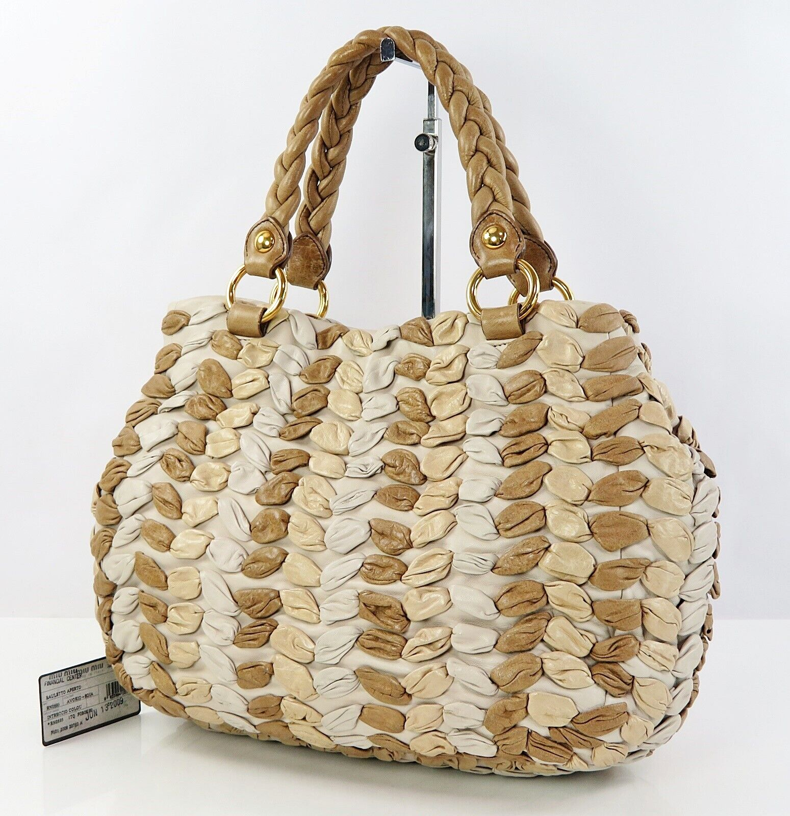 Auth MIU MIU Beige Matelasse Leather Tote Bag Purse #58998