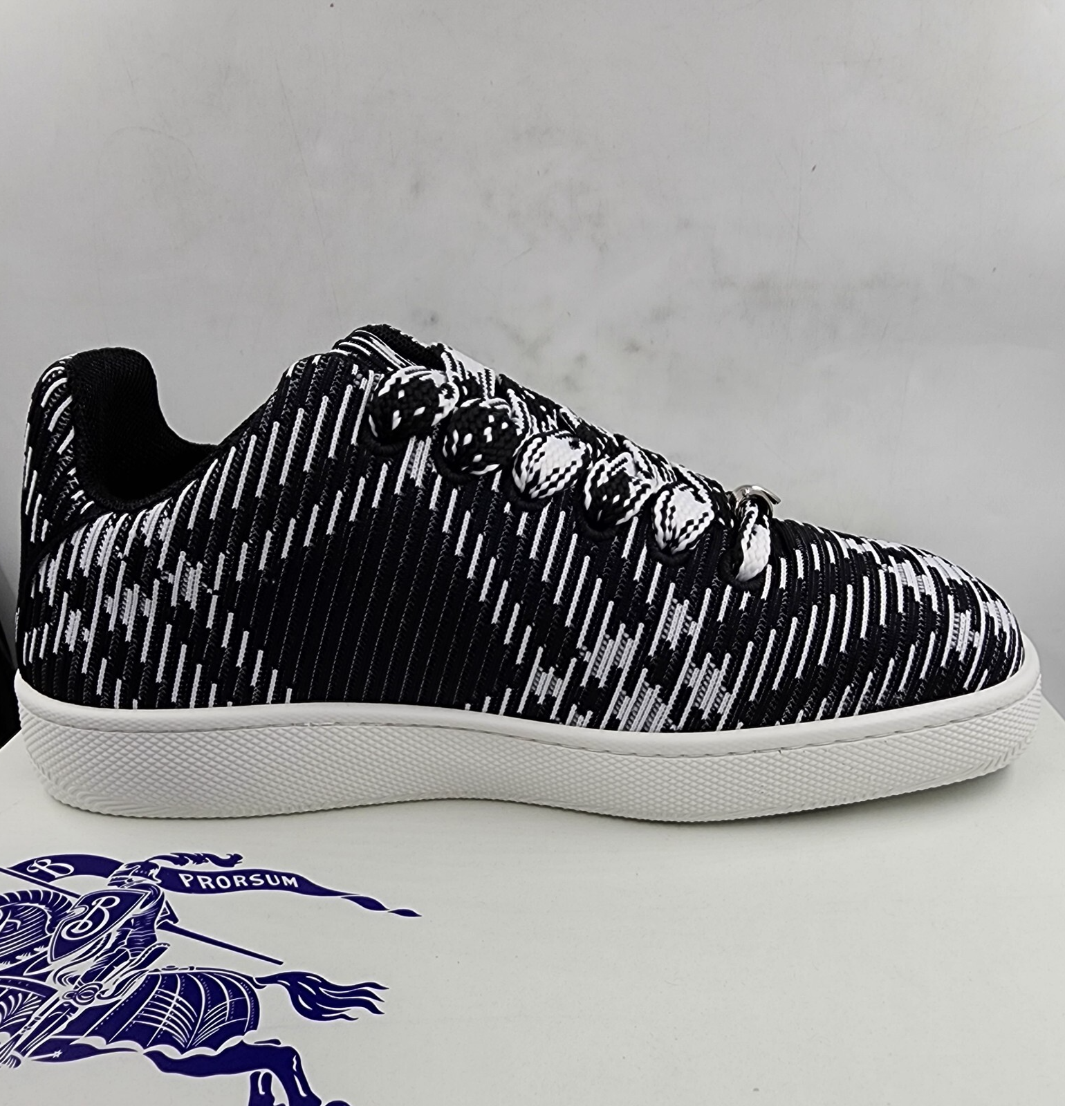 Burberry Check Knit Box Low-Top Sneakers Men's 46/13 US Black/White Lace Up - Picture 12 of 17