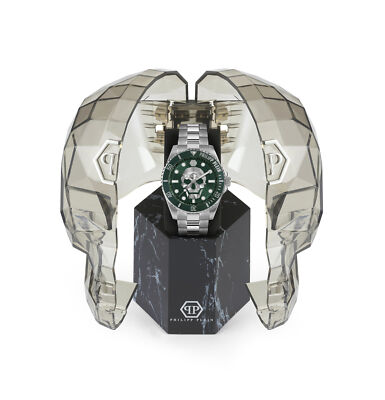 Pre-owned Philipp Plein Mens Wristwatch  Skull Diver Pwoaa0622 Stainless Steel Green