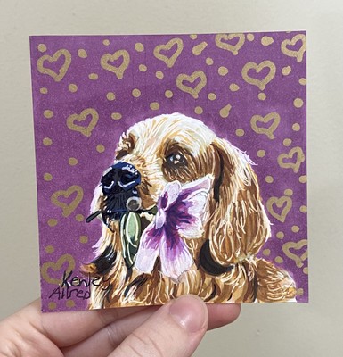 Original Art Golden Retriever Dog Copic Marker Drawing Artwork Size 4 x4 