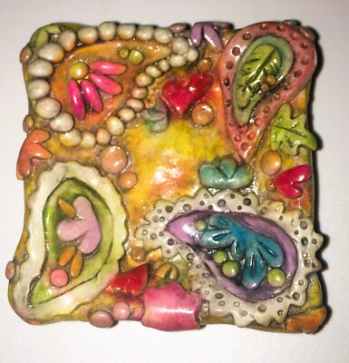 R Walker POTTERY Trinket Jewelry Mini Dish Boho Hand-painted Signed