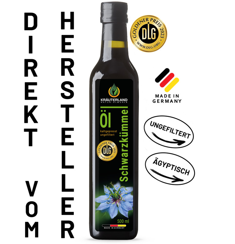 KrÃUterland SchwarzkÃ¼MmelÃ¶L Ungefiltert, 500ml, Kaltgepresst, TÃ¤Glich Frisch!