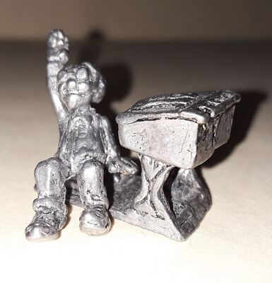 2 Boyd Perry Pewter Miniatures Marvin & School Desk Dollhouse Collectable Metal
