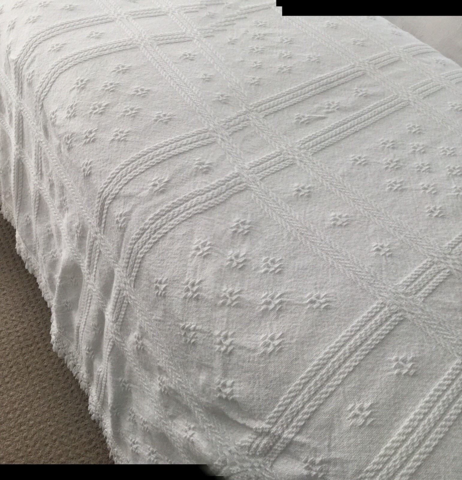 Twin Bedspreads Matched Pair White Woven Cotton Jumeau Fringe 84X104L Lovely