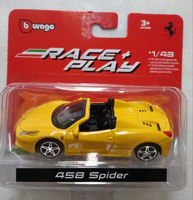 New Bburago Ferrari  458 Spider Yellow Race + Play 1:43