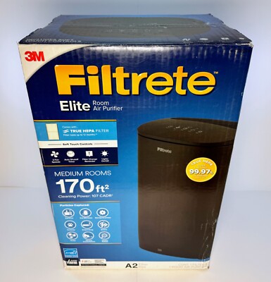 3M Filtrete Elite Room Air Purifier Medium Room Black 170 Sq Ft HEPA FAP-CO2-A2