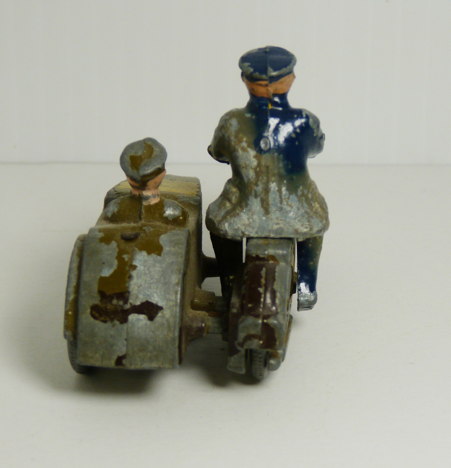Vintage EEBEE Policeman Wind up Lead motorcycle with sidecar