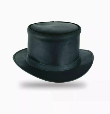 Black Steampunk Leather El Dorado Top Hat with Simple Band