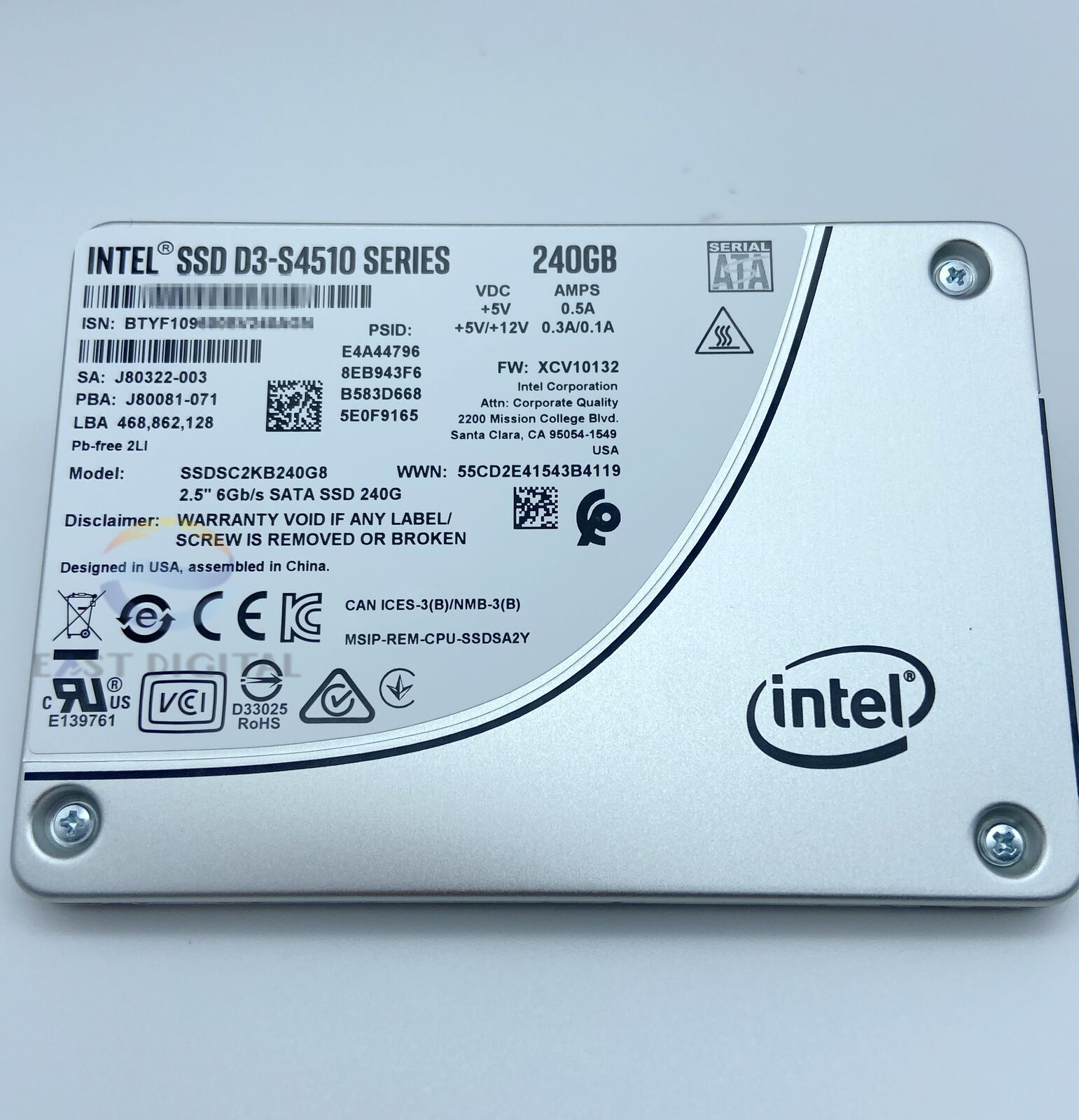 Intel SSDSC2KB240G801 D3-S4510 Series 240GB 2.5 6Gb/s SATA Intel SSDSC2KB240G801 D3-S4510 Series 240GB 2.5 6Gb/s SATA