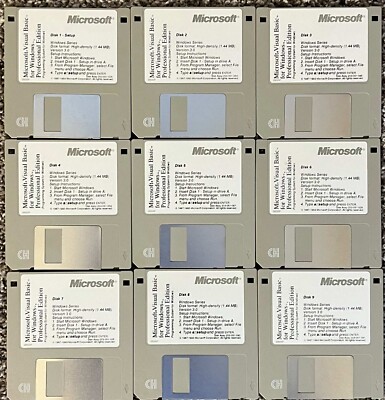 Vintage 1993 MICROSOFT Visual Basic Professional Edition - 9 3.5'' Floppy Disks