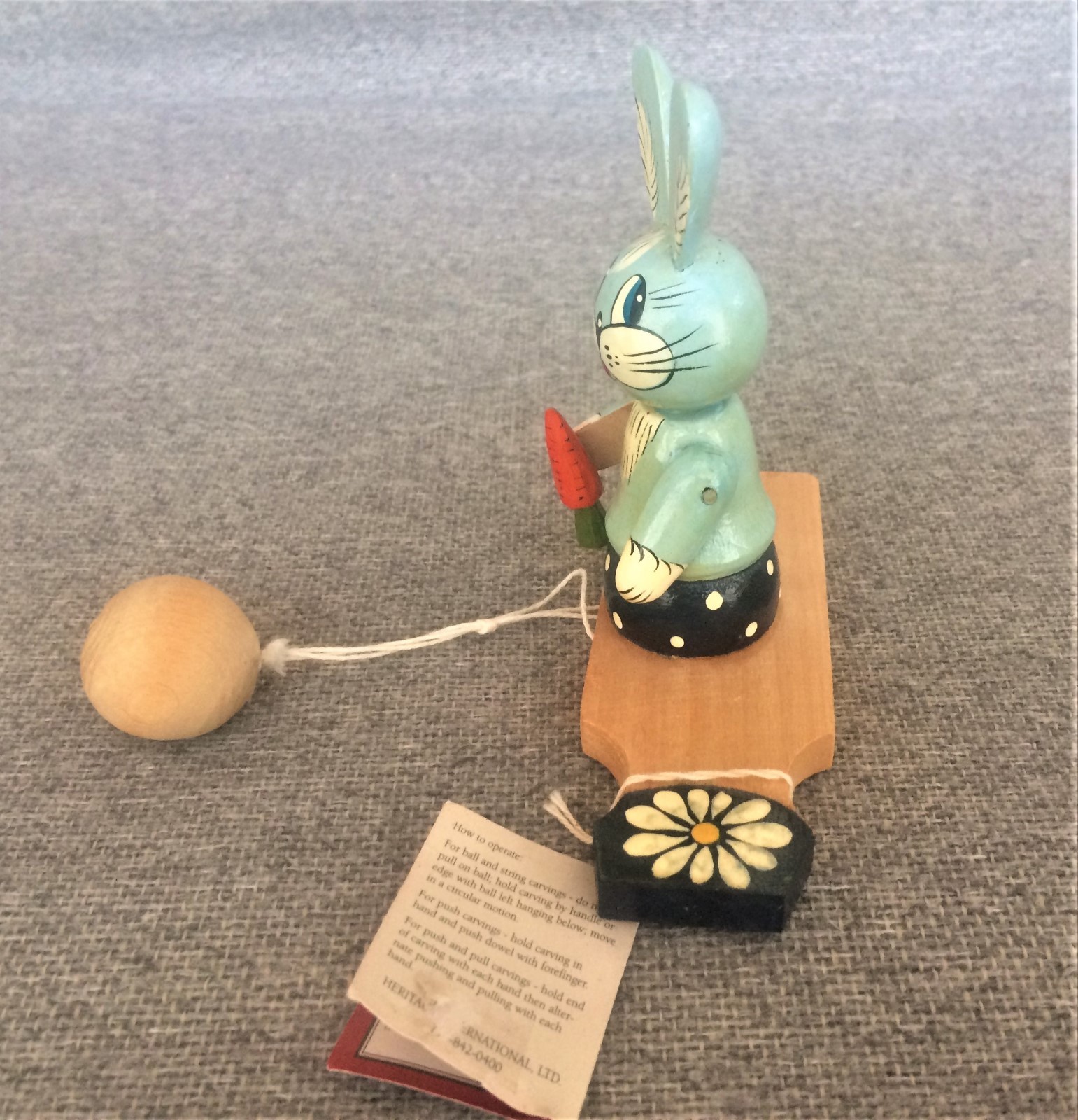 Hand Carved Wood Russian Rabbit Easter Toy Bogoroskoye Type Origin Tag Free Ship