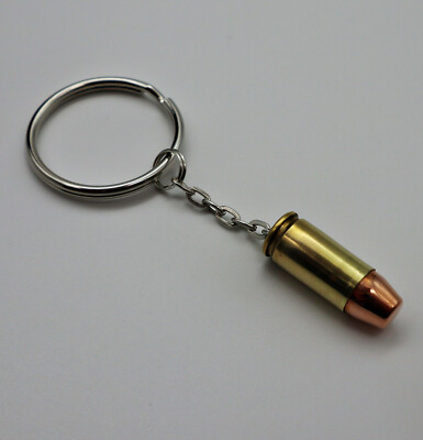 Real Bullet Keychain 9mm 115gr Flat Nose with Round Key Ring