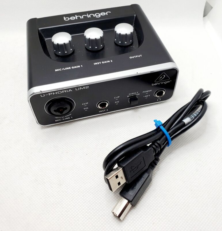 Behringer U-PHORIA UM2 Single Channel USB Audio Interface with USB Cord Tested