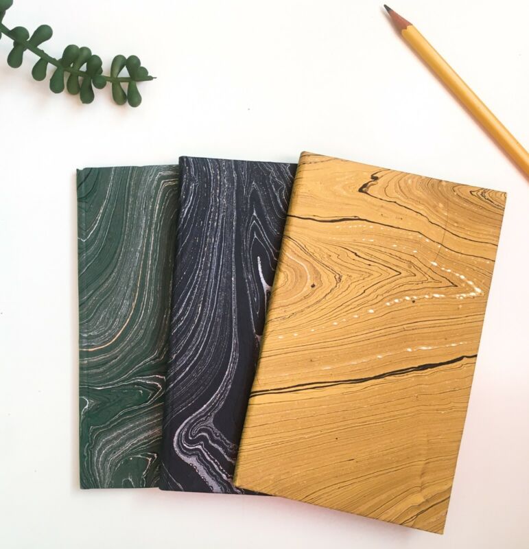 Handmade Notebook, Eco Friendly Journal, Soft Bound, Hand Marbled Cover Journal