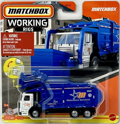 Matchbox Working Rigs Garbage King XL Blue & White Overhead Bin Moves Disposal