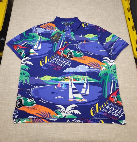 POLO Ralph Lauren Riviera Du Port Shirt XL Mens Blue Graphic