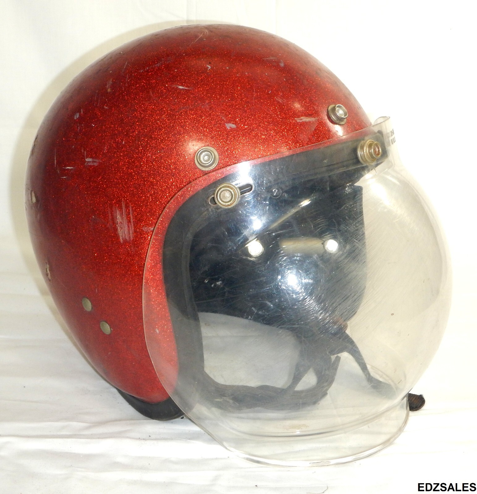 Vintage Buco Red Flake Motorcycle Pat Pending Helmet w