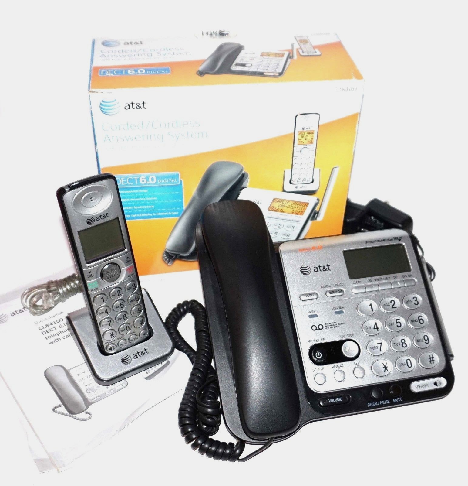 Nice AT&T CL84109 Handset Single Line Corded DECT 6.0 Expandable Base+CORDLESS