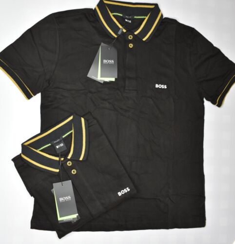 Hugo Boss Polo Men Cotton Fabric Regular fit color Black/ Yellow Collar