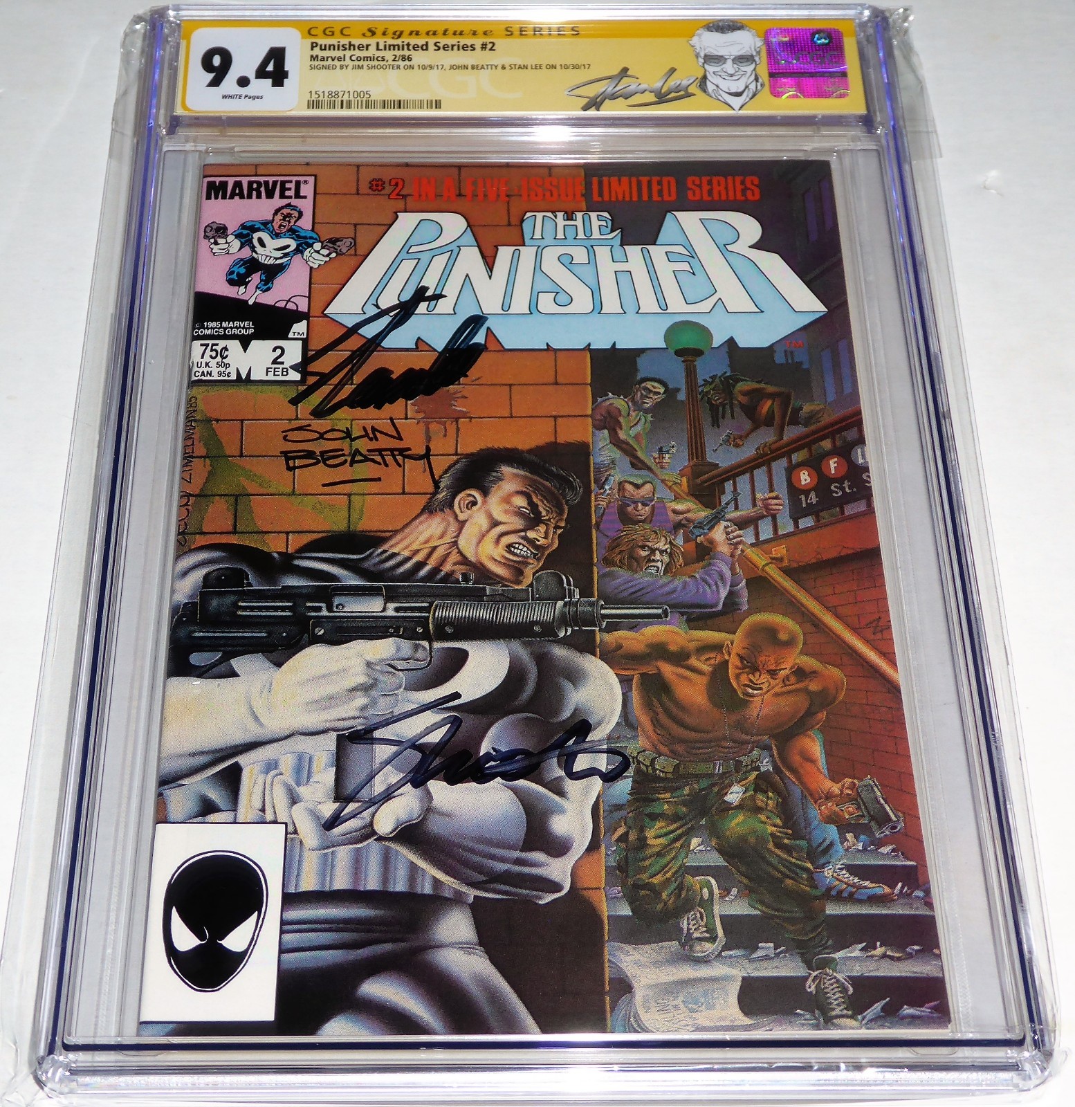 Punisher Limited Series #2 3x CGC SS Signature Autograph STAN LEE SHOOTER BEATTY