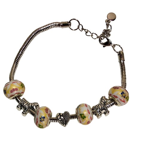 Napier By Kohls Blue Flowers 925 Charms Silver Tone Slider Snake Chain Bracelet