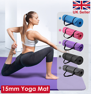 Yoga Mat 15mm Thick Exercise Mat Gym Workout Fitness Pilates Home Non Slip  NBR