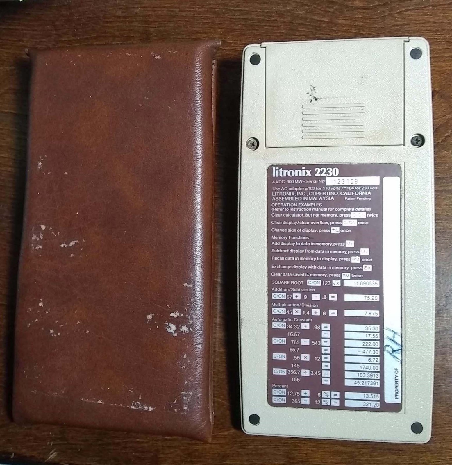 Vintage 1970's Litronix Model 2230 Electronic Calculator with case