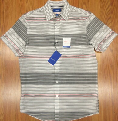 NEW! APT. 9 SMART TEMP 100% COTTON SHIRT GRAY, WHITE & RED Sz SMALL, S