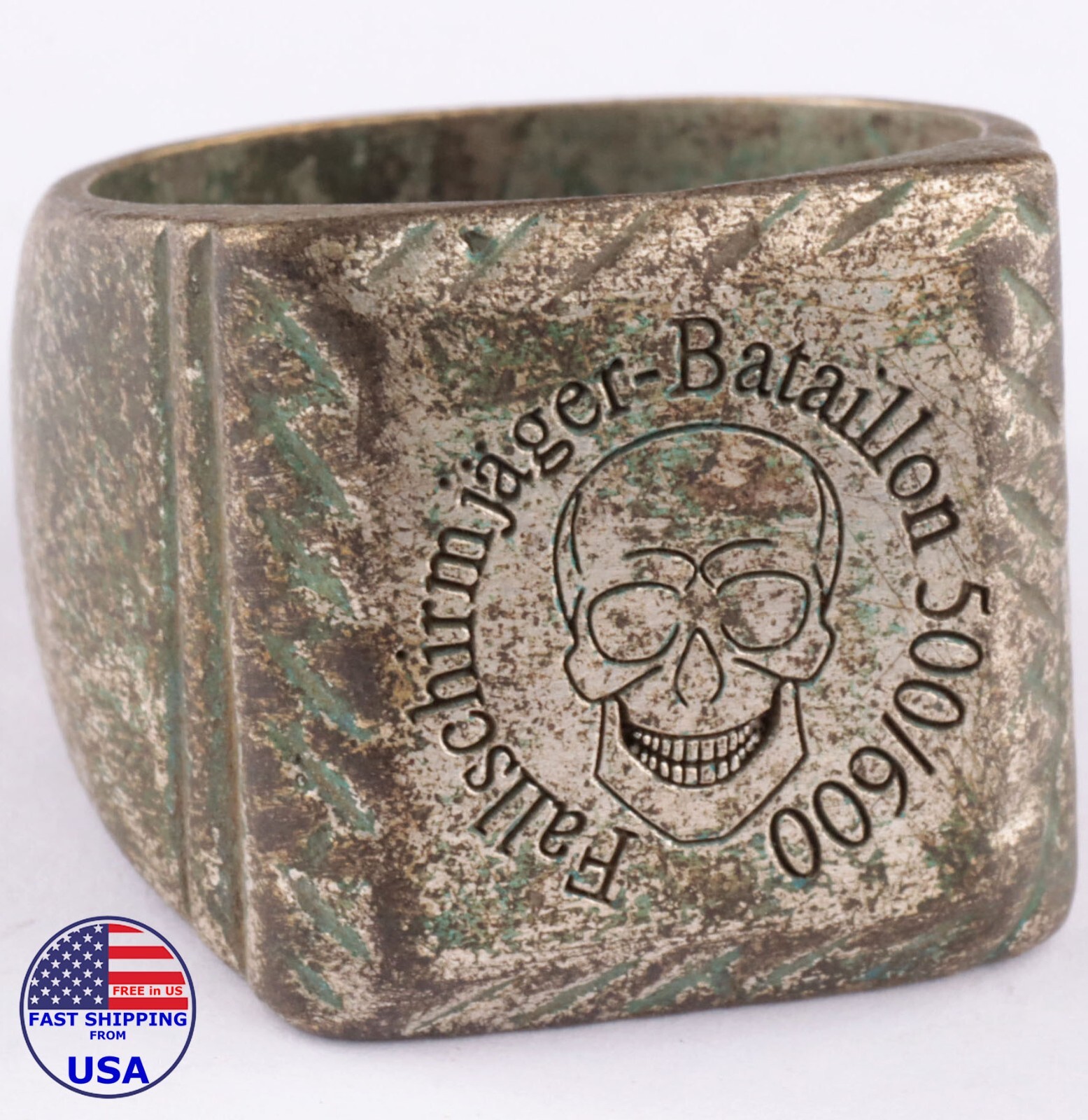1939s～★ドイツ国防軍陸軍 ★Skull Bone Ring★ 黒目 German WW2 Paratroopers Batalion Ring Skull Wehrmacht