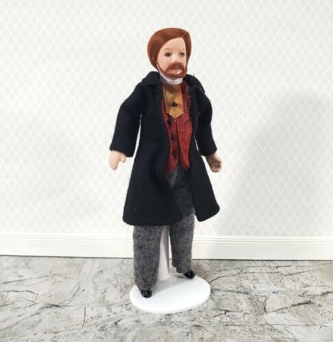 Dollhouse Miniature Man Doll Porcelain Dad Father with Beard 1:12 Scale Poseable