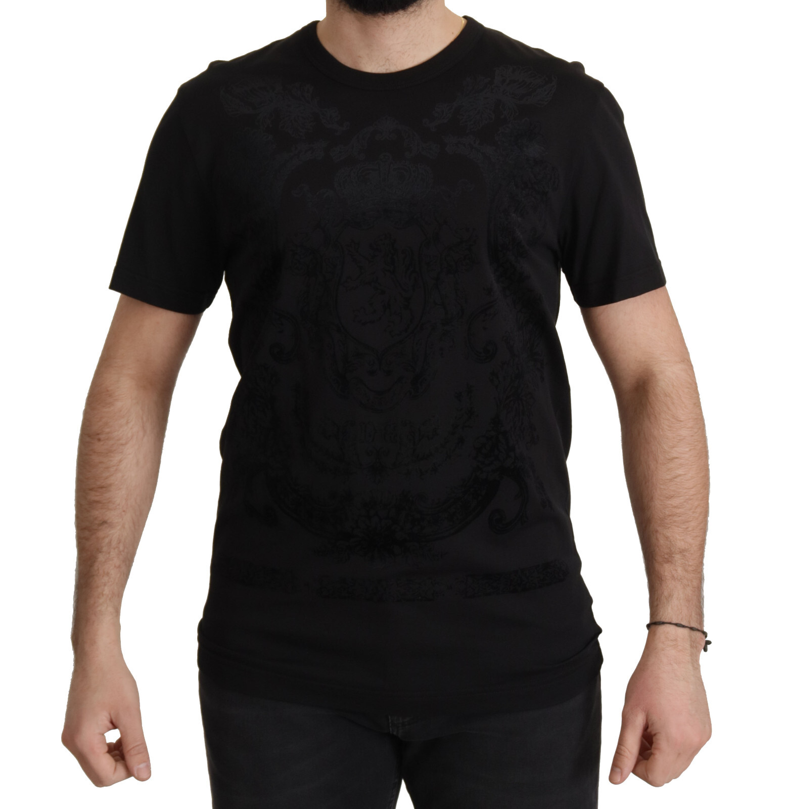 Pre-owned Dolce & Gabbana T-shirt Black Dg Baroque Cotton Crewneck It52 /us42 /xl Rrp $600