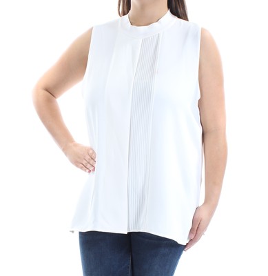 

ALFANI Женский плиссированный топ без рукавов цвета слоновой кости с круглым вырезом Размер, Цвет слоновой кости