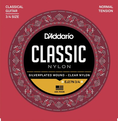 D Addario EJ27N 3/4 Size Classical Guitar Clear Nylon Strings 3/4 scale guitar 
