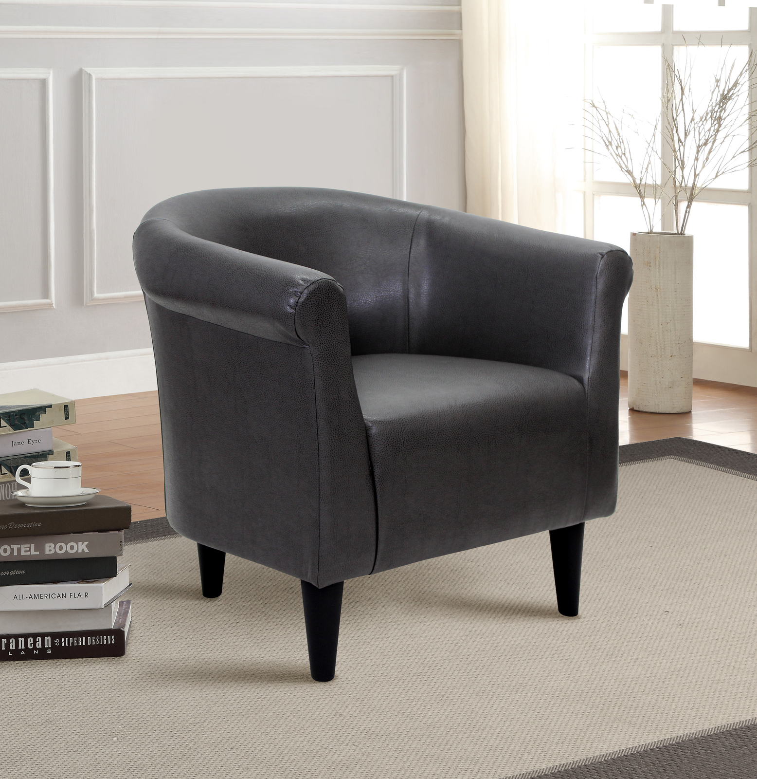 Mainstays Faux Leather Bucket Accent Chair Carbon Black