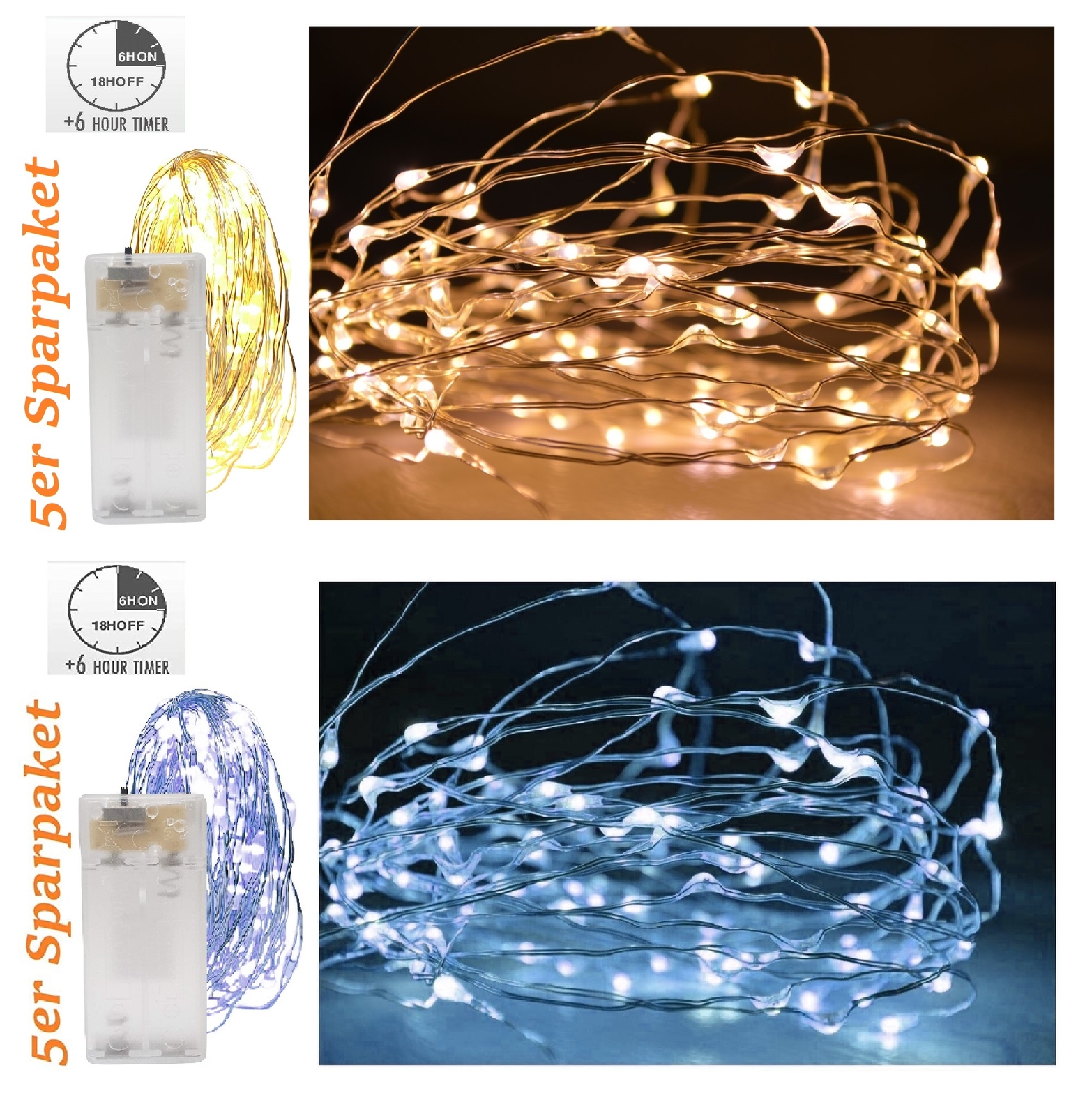 5 x 20er Draht Lichterkette Timer LED Micro Drahtlichterkette Innen Batterie