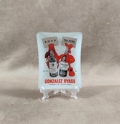 Cendrier publicitaire en verre vintage Gonzalez Byass 1970