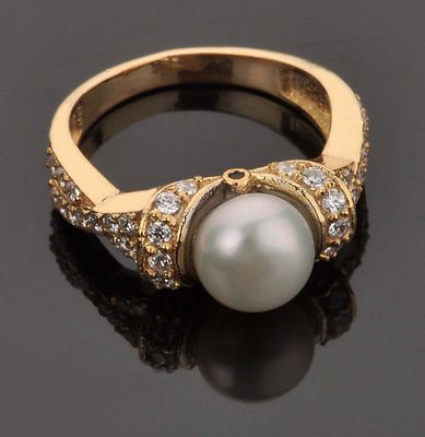 Pre-owned Vt Gems 14kt Yellow Gold With 3.25ct Natural Freshwater Pearl Igi Certified Diamond Ring