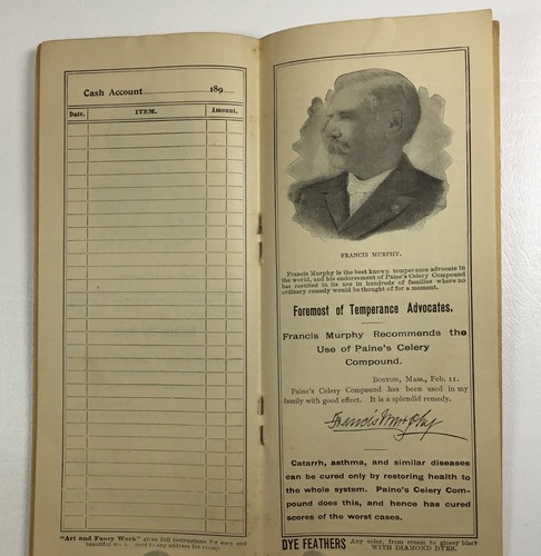 1898 Paine's Celery Compound Remedy Cash Book 1898 Calendar On Back P208