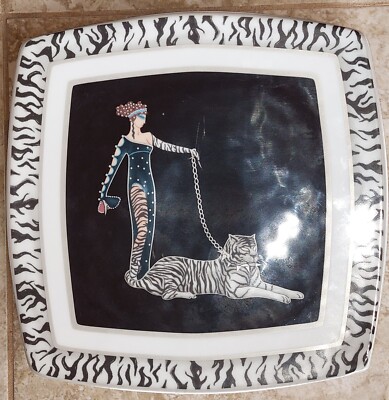 (4) Italian Ceramics Co I.C.C Wild Cats Italy White Tiger Deco Mid-Century Plate