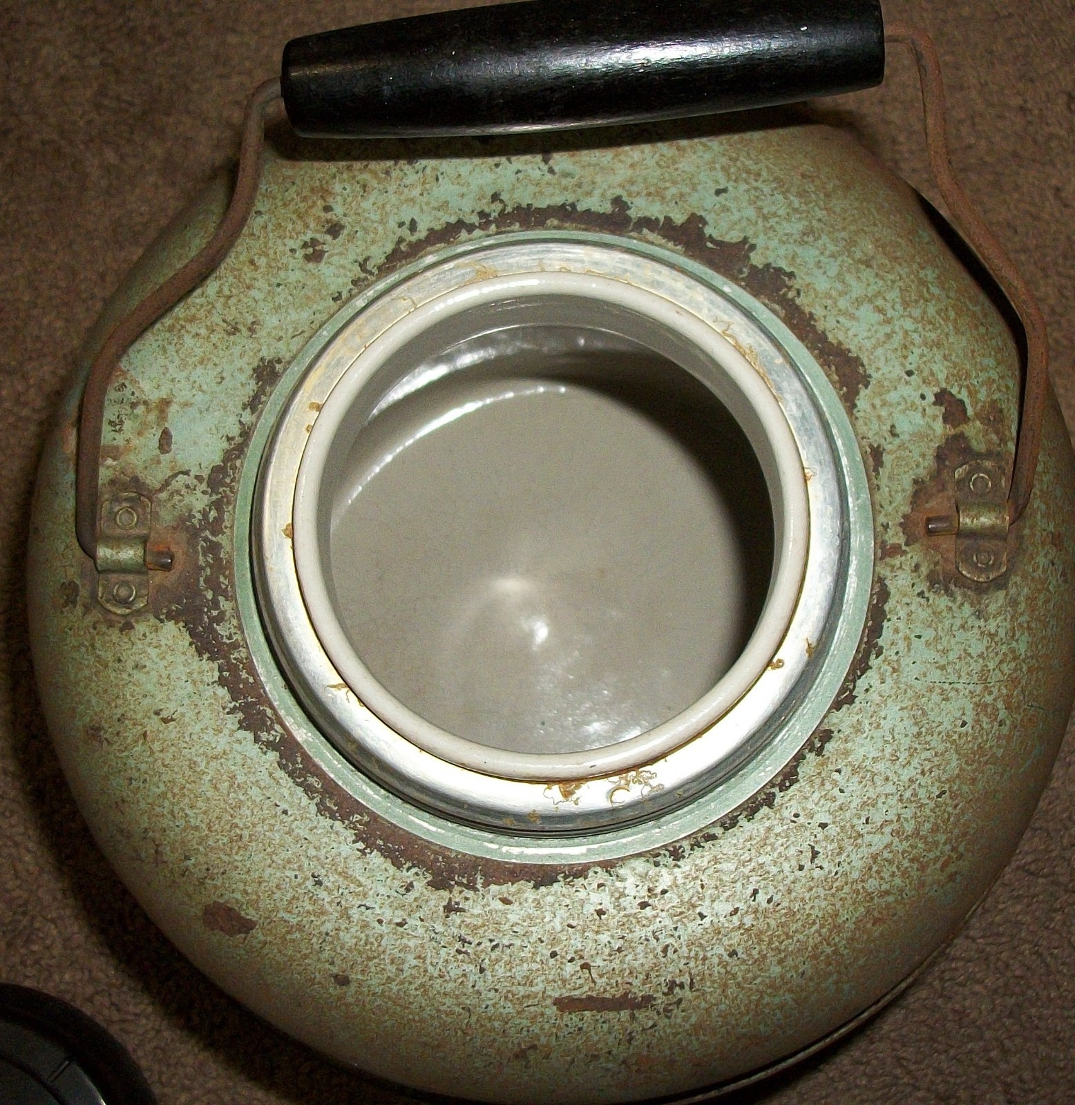 VINTAGE 40s-50s E-Z SERVE STONEWARE LINED METAL THERMOS JUG DISPENSER & HANDLE