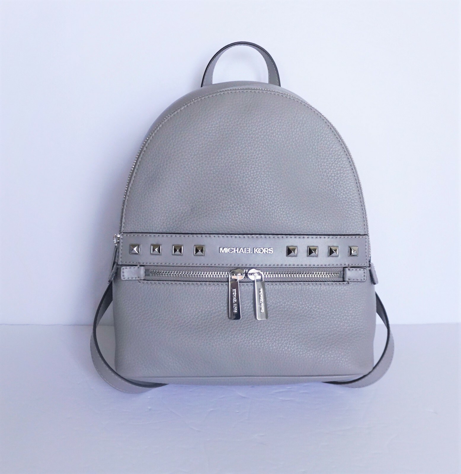 MICHAEL KORS KENLY MEDIUM BACKPACK PEBBLED LEATHER GREY SILVER