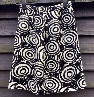 CLEMENTS RIBEIRO Black/White Linen Blend Pleat Front Lined Skirt Size S UK8-10