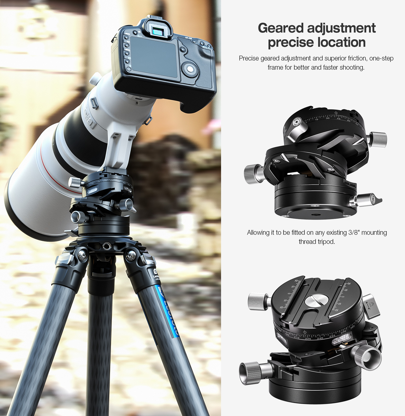 Leofoto G20 3D Geared Head with QR Plate Tripod Head for Camera